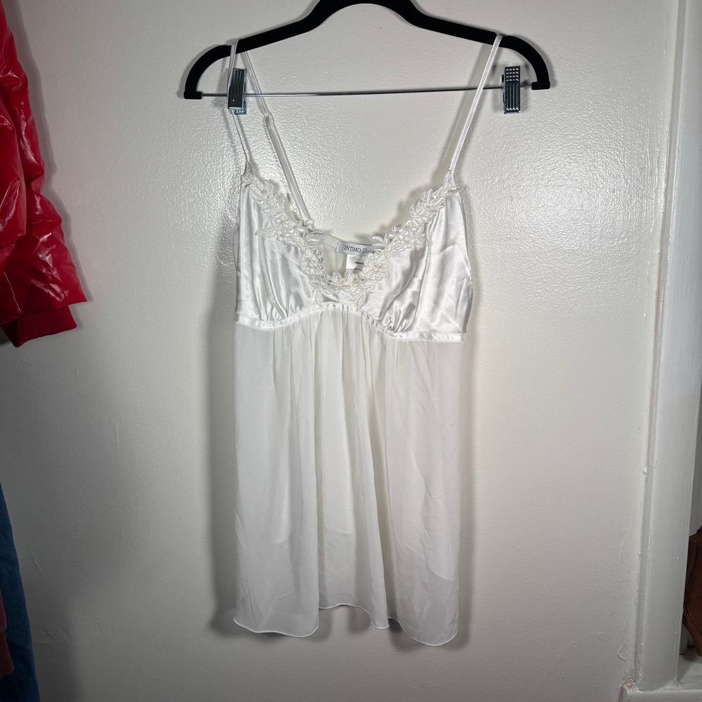 Vintage Intimo Donatella Babydoll Chemise Sz M White Lace Satin Lingerie Nightie